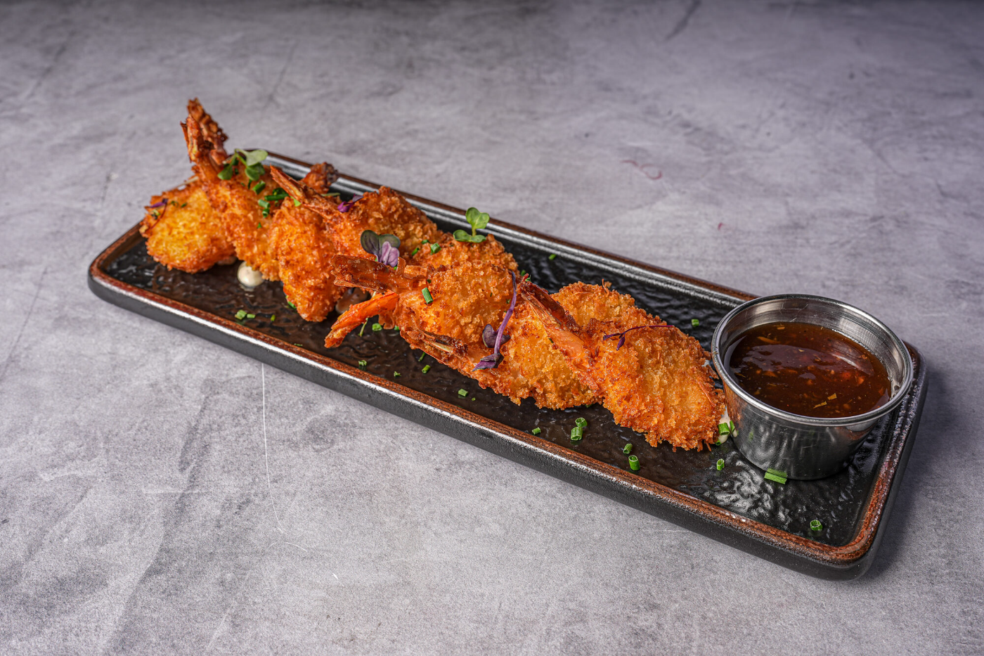 Coconut shrimp platter with dipping sauce